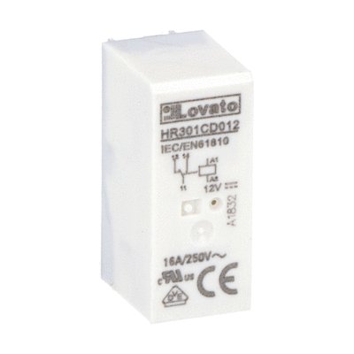 Miniature relay, 12VDC, 16A, 1C/O contact. Fitting on socket HR5XS2... (max 10A)