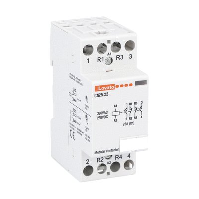 Modular contactor, three-pole or four-pole, 25A AC1, 220...230VAC (2NO+2NC)