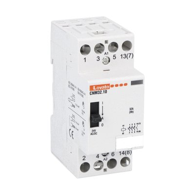 Modular contactor with manual control, three-pole or four-pole, 32A AC1, 24VAC/DC (4NO)