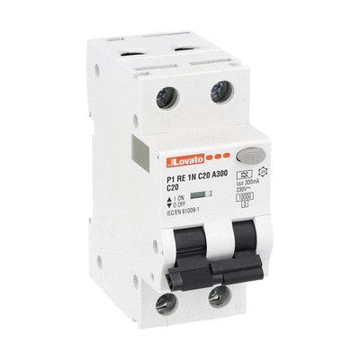 Residual current circuit breaker with overcurrent protection, 10kA. 2 modules, 1P+N - type A, 20A, 300mA