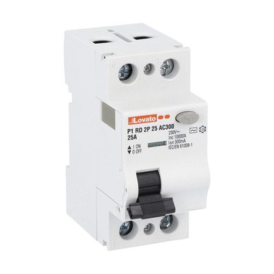 Residual current operated circuit breaker, 2 modules, 2P - type AC, 25A, 300mA