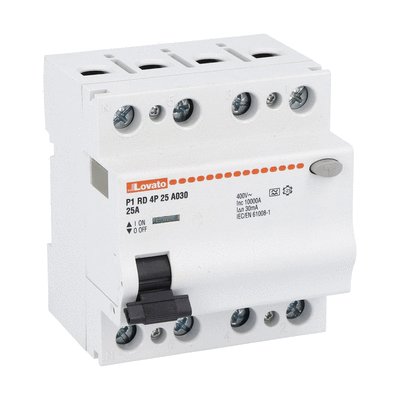 Residual current operated circuit breaker, 4 modules, 4P - type A, 25A, 30mA