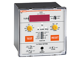 Earth leakage relay with 2 operatin thresholds, flush-mount. External CT. Fault current measurement. Digital display. Fail safe. Flag indicator, 110VAC/DC-240VAC-415VAC
