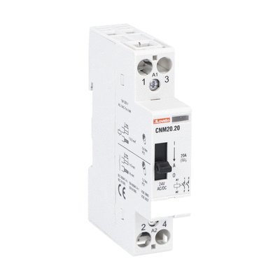 Modular contactor with manual control, one or two-pole, 20A AC1, 24VAC/DC (2NO)