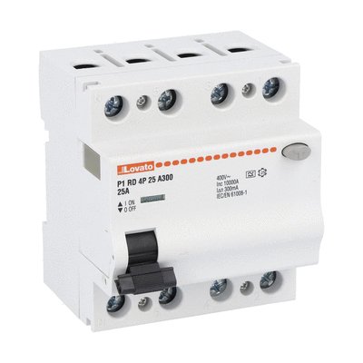 Residual current operated circuit breaker, 4 modules, 4P - type A, 25A, 300mA
