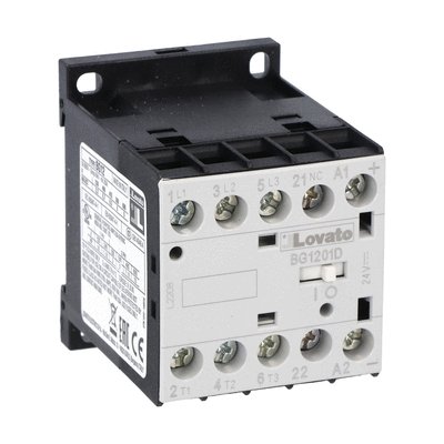 Three-pole contactor, IEC operating current Ie (AC3) = 12A, DC coil, 24VDC, 1NC auxiliary contact
