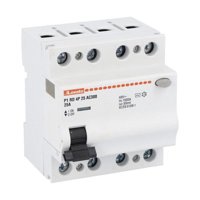Residual current operated circuit breaker, 4 modules, 4P - type AC, 25A, 300mA