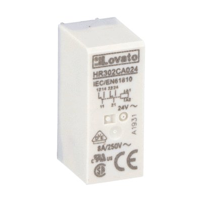 Miniature relay, 24VAC, 8A, 2C/O contact. Fitting on socket HR5XS2...