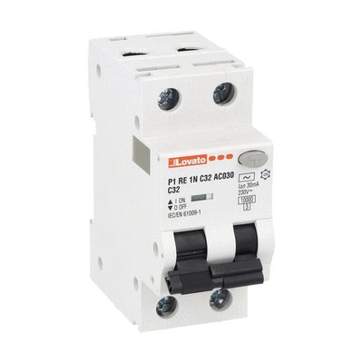 Residual current circuit breaker with overcurrent protection, 10kA. 2 modules, 1P+N - type AC, 32A, 30mA