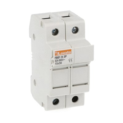 Fuse holder, for 10X38mm fuses. 32A rated current at 690VAC, 2P. Without status indicator. 2 modules