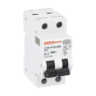 Residual current circuit breaker with overcurrent protection, 10kA. 2 modules, 1P+N - type A, 25A, 300mA