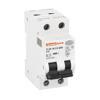 Residual current circuit breaker with overcurrent protection, 10kA. 2 modules, 1P+N - type A, 13A, 30mA