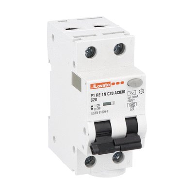 Residual current circuit breaker with overcurrent protection, 10kA. 2 modules, 1P+N - type AC, 20A, 30mA