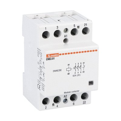 Modular contactor, three-pole or four-pole, 63A AC1, 24VAC/DC (3NO+1NC)
