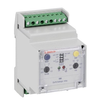 Earth leakage relay with 1 operatin threshold, modular, 35mm DIN (IEC/EN60715) rail mounting. External CT, 24-48VAC/DC