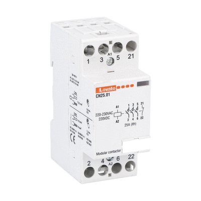 Modular contactor, three-pole or four-pole, 25A AC1, 24VAC/DC (3NO+1NC))