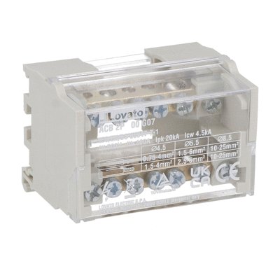 Power distribution block, two-pole, 100A, 7 terminals