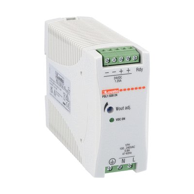 DIN rail switching power supply, single-phase. 24VDC, 1.25A/30W