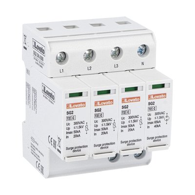 Surge protection device type 2 with plug-in cartridge, rated discharge current In (8/20μs) 20kA per pole, 3P+N