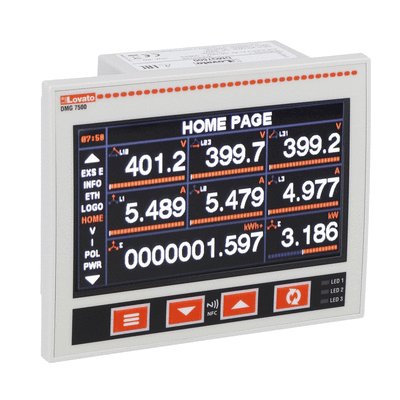 Analyseur de réseau avec écran large LCD couleur. Alimentation auxiliaire 100...240VAC. Extensible avec 3 modules EXP..., port RS485 intégré, compatible avec le système de mesure de l'énergie EASY BRANCH.