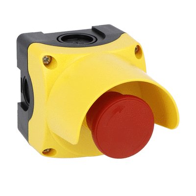 Boite a bouton jaune LPZP1A5P avec garde de protection complete et bouton coup-de-poing tourner pour déverouiller LPCB6644 1NC
