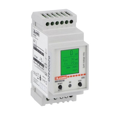 Earth leakage relay type A, 1 operating threshold, modular with display, external toroid, auxiliary supply 230VAC