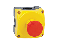 Boite a bouton jaune LPZP1A5 complete avec coup-de-poing tourner pour déverouiller LPCB6644 2NC