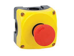 Boite a bouton jaune LPZP1A5 complete avec coup-de-poing à déclenchement rapide LPCB6344 1NC