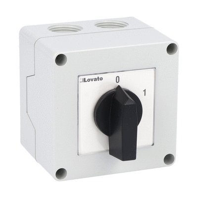Enclosed rotary cam switch 7GN series, ON-OFF switch 2 poles 16A in plastic enclosure 75X75mm with black handle