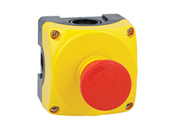 Boite a bouton jaune LPZP1A5 complete avec coup-de-poing tourner pour déverouiller LPCB6644 1NC