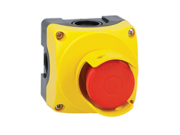 Boite a bouton jaune LPZP1A5 complete avec coup-de-poing tirer pour deverouiller LPCB6744 1NC et protection cadenassable LPXAU158