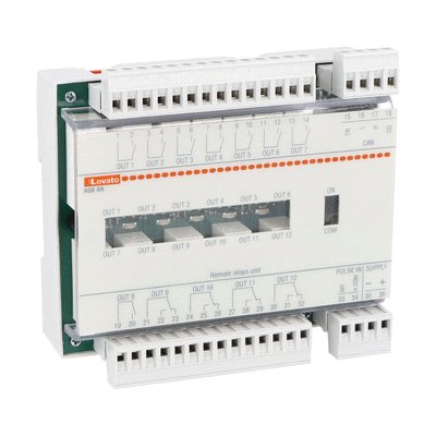 Remote unit for alarms/status, 12/24VDC, 12 relay outputs, pulse input, Canbus communication port