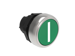 кнопка , с возврат., с симв. Ø22mm PLATINUM серия пластик, плоская, I/зелен.
