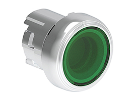 подсвет. кнопка , с возврат. PLATINUM серия Ø22mm металл., плоская, зелен.