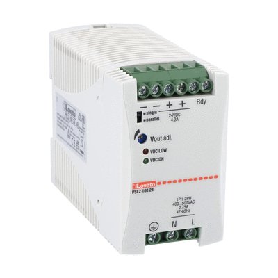 DIN rail switching power supply, two-phase. 24VDC, 4.2A/100W
