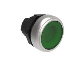 подсвет. кнопка , с возврат. Ø22mm PLATINUM серия пластик, плоская, зелен.