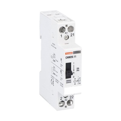 Modular contactor with manual control, one or two-pole, 20A AC1, 220...230VAC (1NO+1NC)