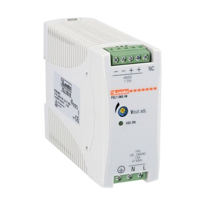 DIN rail switching power supply, single-phase. 24VDC, 2.5A/60W