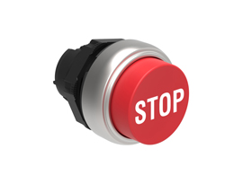 Operatore pulsante ad impulso con simbologia Ø22mm serie Platinum plastica cromata, sporgente, STOP/rosso