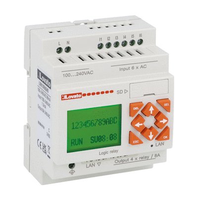 Micro PLC, modulo base con display, tensione di alimentazione ausiliaria 100…240VAC, 6/4 a relè, porta Ethernet integrata