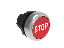 Operatore pulsante ad impulso con simbologia Ø22mm serie Platinum plastica cromata, rasato, STOP/rosso