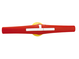 Maniglia blocco porta, lucchettabile. Tipo giallo/rosso a comando rotativo con fissaggio a vite sulla portella, a leva da 396mm. □14mm. IP65