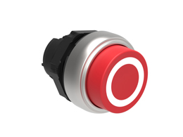 Plastikowy przycisk Ø22mm serii Platinum, wystający, samoczynny powrót, z symbolem, 0/Czerwony