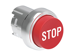 Metalowy przycisk Ø22mm serii Platinum, wystający, samoczynny powrót, z symbolem, STOP/Czerwony
