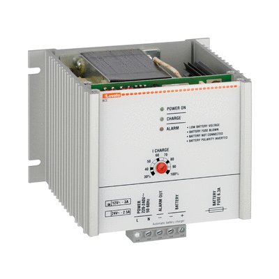 Automatic battery charger, linear BCE series, for lead-acid batteries, 1 charging level. 12VDC output, 3A