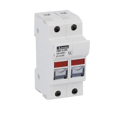 Fuse holder UL certified for class CC fuses for north american market, for 10X38mm fuses. 30A rated current at 690VAC, 2P. With status indicator. 2 modules