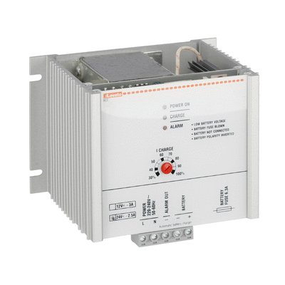Automatic battery charger, linear BCE series, for lead-acid batteries, 1 charging level. 24VDC output, 2.5A