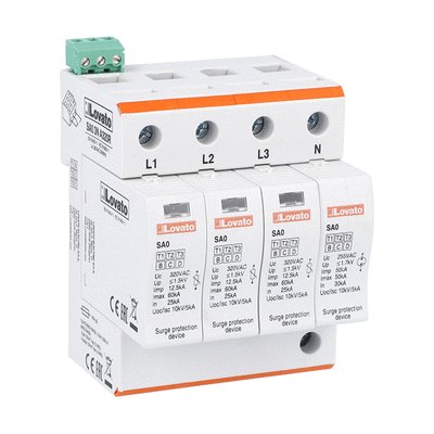 Surge protection device type 1 and 2 with plug-in cartridge, IEC impulse current Iimp (10/350μs) 12.5kA per pole, 3P+N. With remote contact