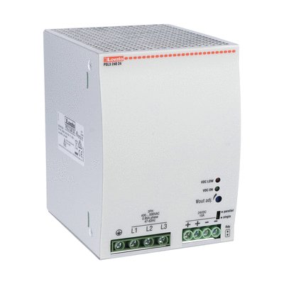 DIN rail switching power supply, three-phase. 24VDC, 10A/240W