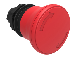 Mushroom head pushbutton actuator Ø22mm Platinum series chromed plastic, latch, turn to release, Ø40mm. For normal stopping. Red
